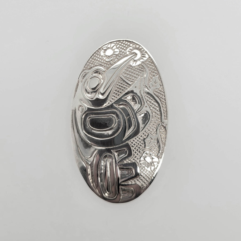 Indigenous Silver Hummingbird Pendant by Haida artist Carmen Goertzen