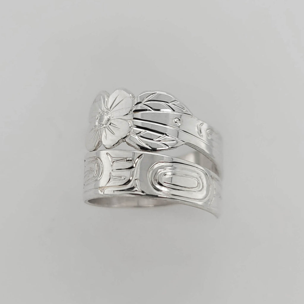 Silver Hummingbird Wrap Ring by Haida artist Garner Moody