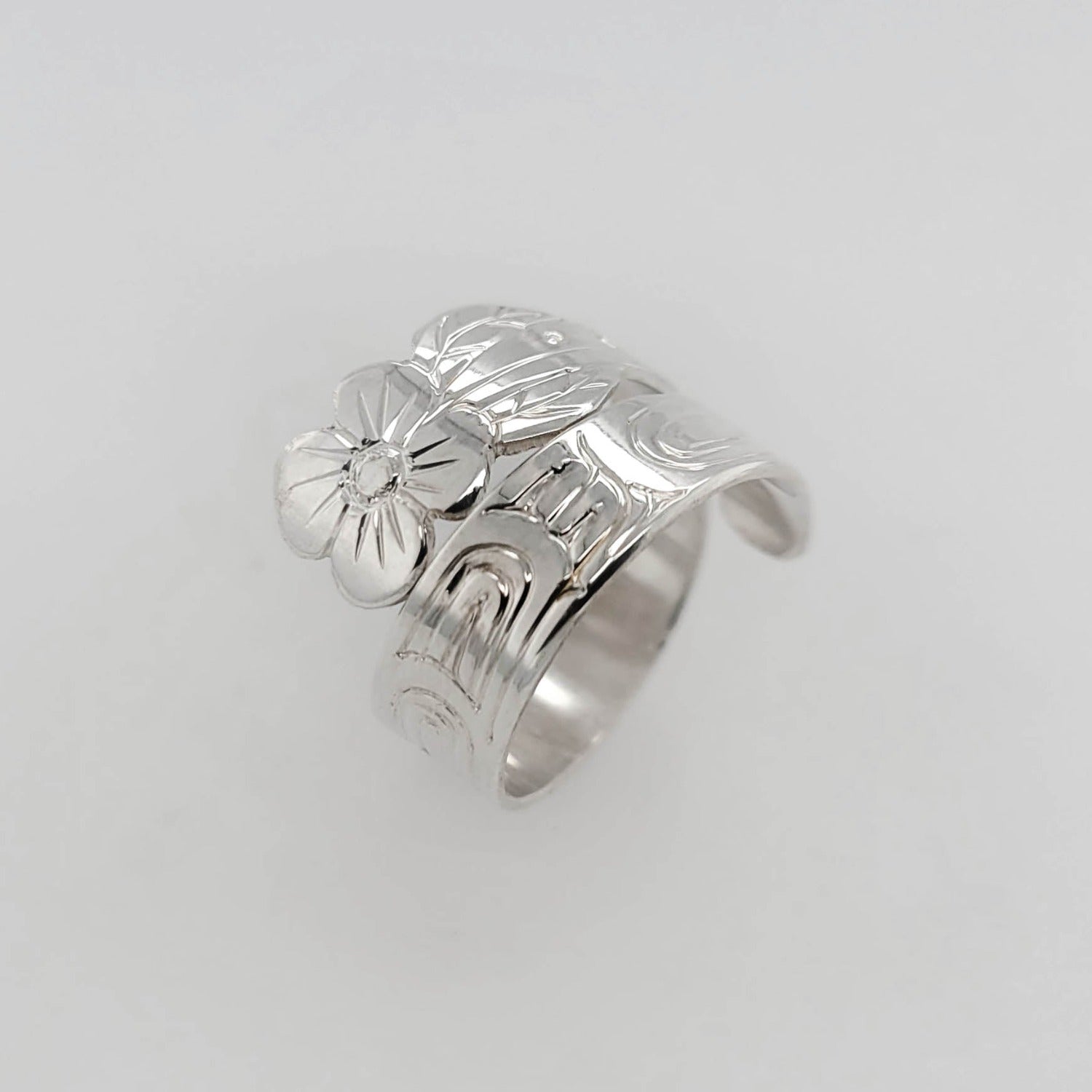 Silver Hummingbird Wrap Ring by Haida artist Garner Moody