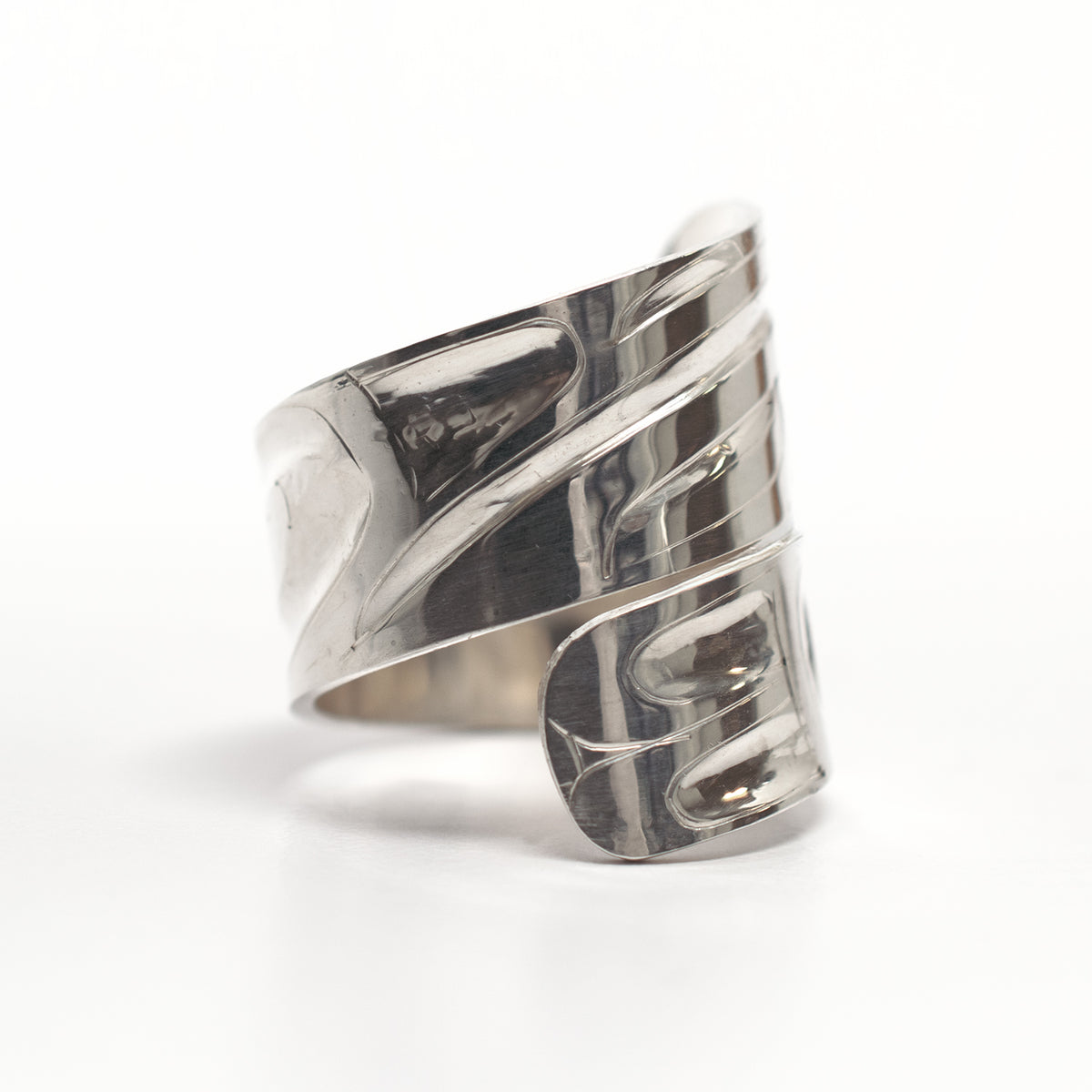 Silver Hummingbird Wrap Ring by Haida artist Alvin Adkins