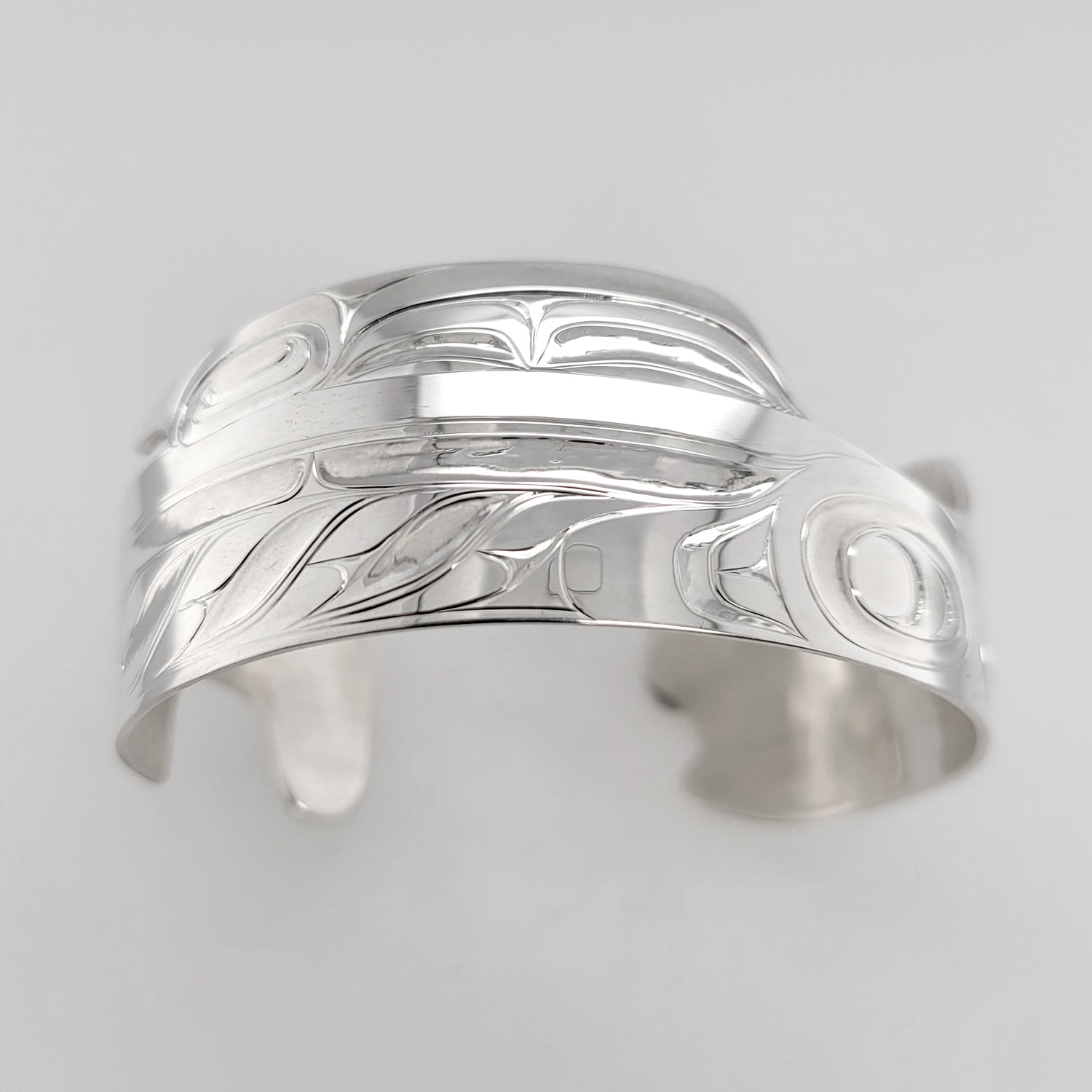 Silver Killer Whale Bracelet by Nuxalk artist Kelly Robinson