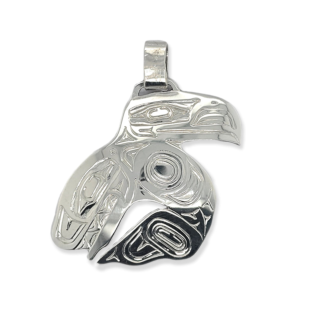Silver Orca with Raven Fin Pendant by Haida artist Garner Moody
