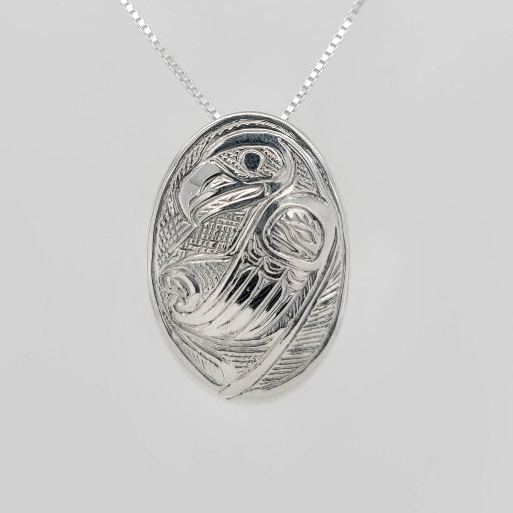 Silver Oval Eagle Pendant by Tsimshian artist Bill Helin