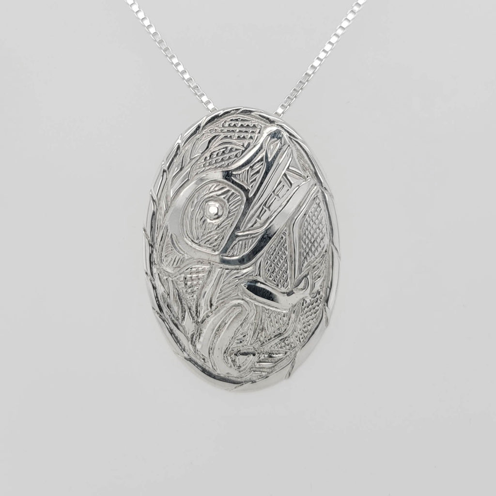 Silver Oval Wolf Pendant by Tsimshian artist Bill Helin