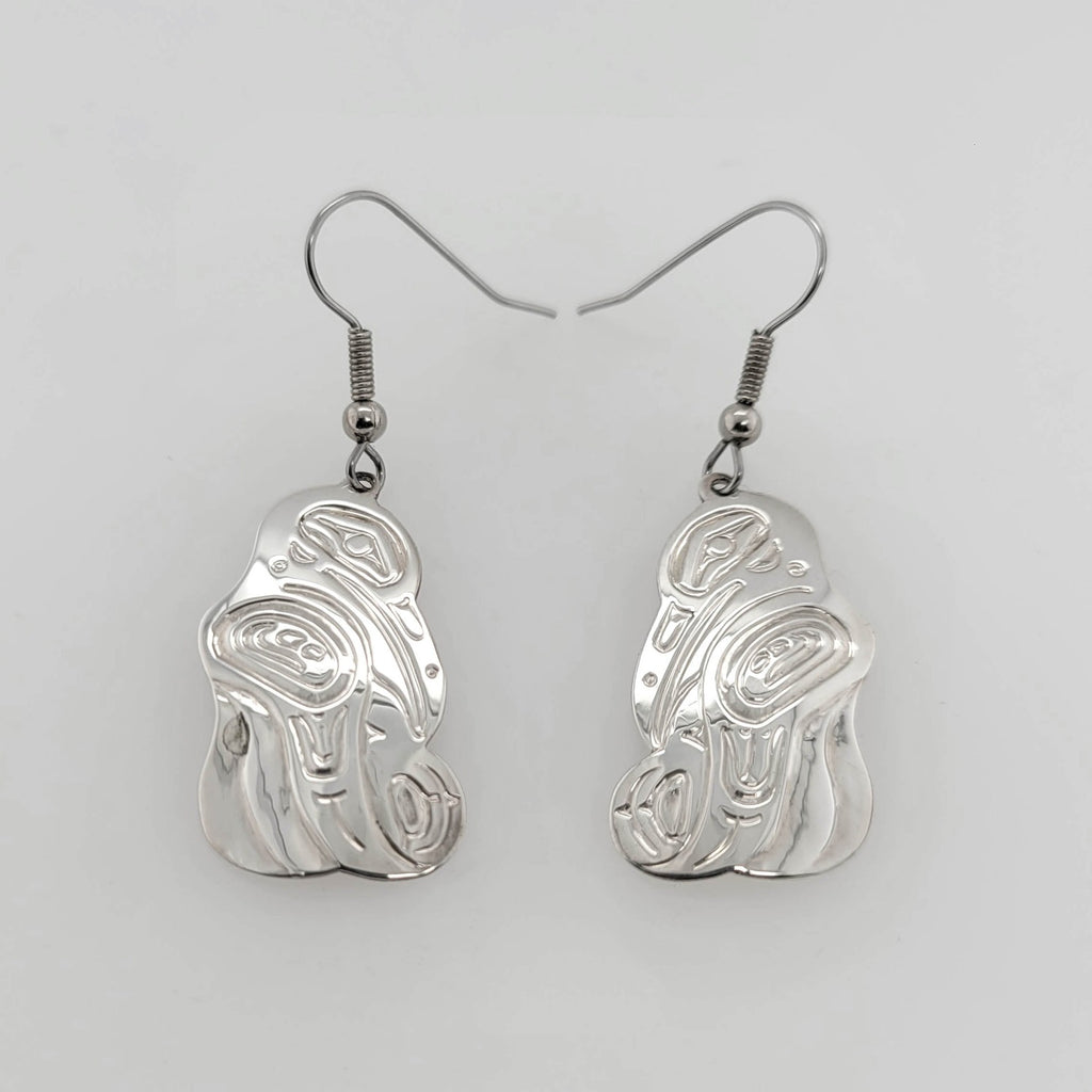Silver Raven Earrings by Haida artist Percy Ellis