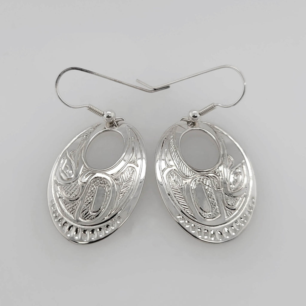 Silver Raven Earrings by Tsimshian artist Bill Helin