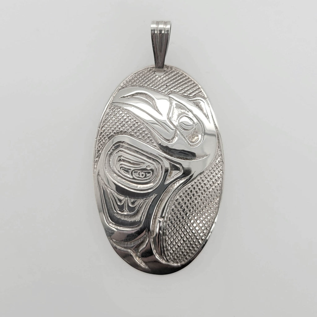 Indigenous Silver Raven Pendant by Haida artist Carmen Goertzen
