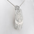 Silver Raven Tail Pendant by Nuxalk artist Kelly Robinson