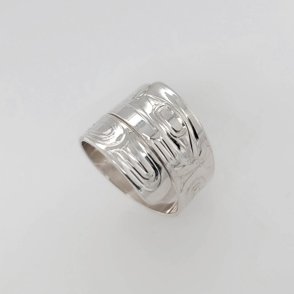 Indigenous Silver Raven Wrap Ring by Haida artist Garner Moody