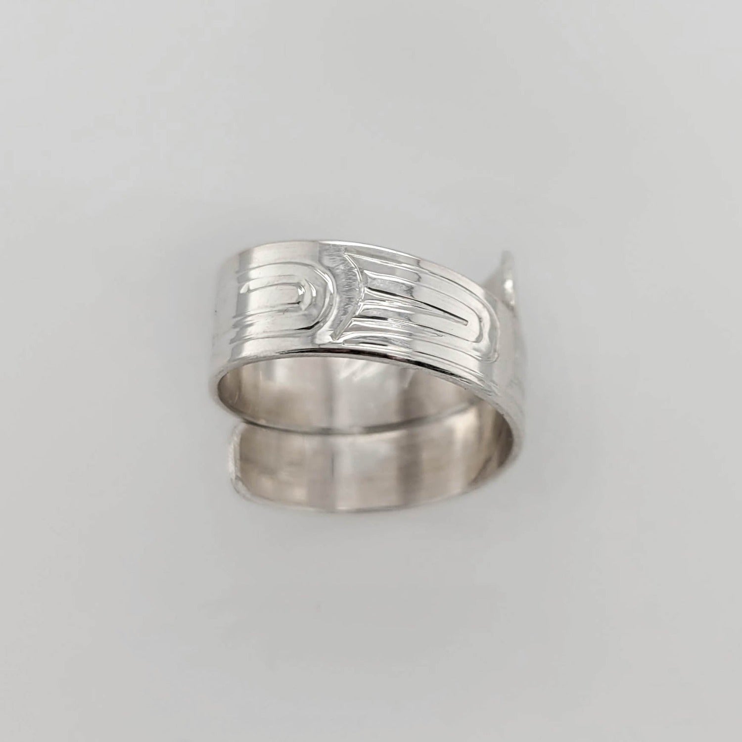 Indigenous Silver Raven Wrap Ring by Haida artist Garner Moody