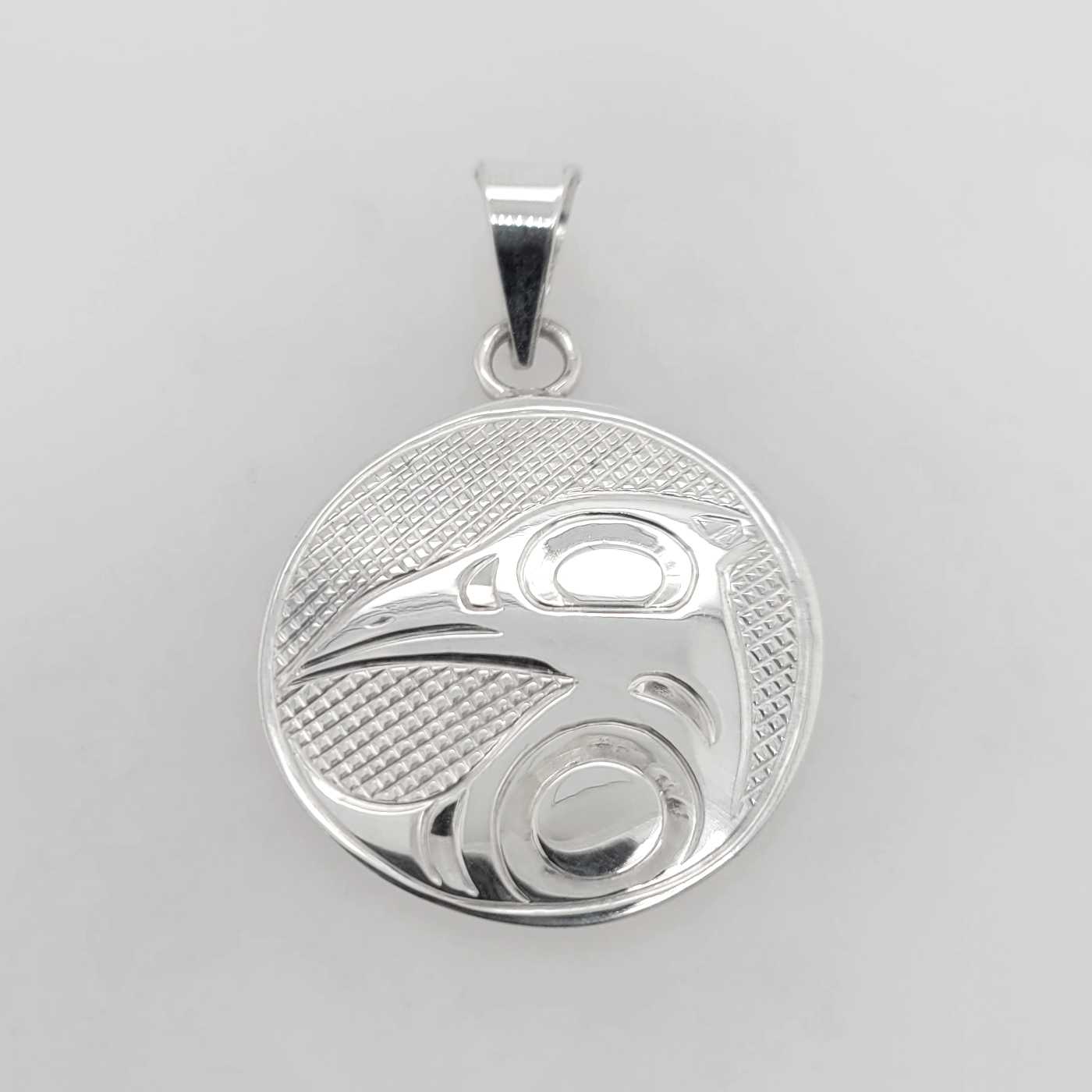 Canadian Indigenous, Hand Carved Sterling Silver Oval Eagle Pendant, First Nations Native selling Jewellery