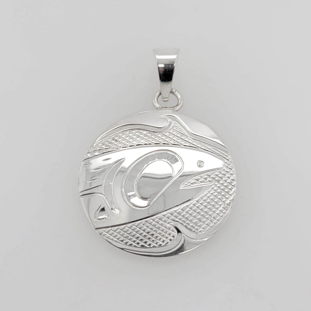 Silver Salmon Pendant by Cree artist Justin Rivard