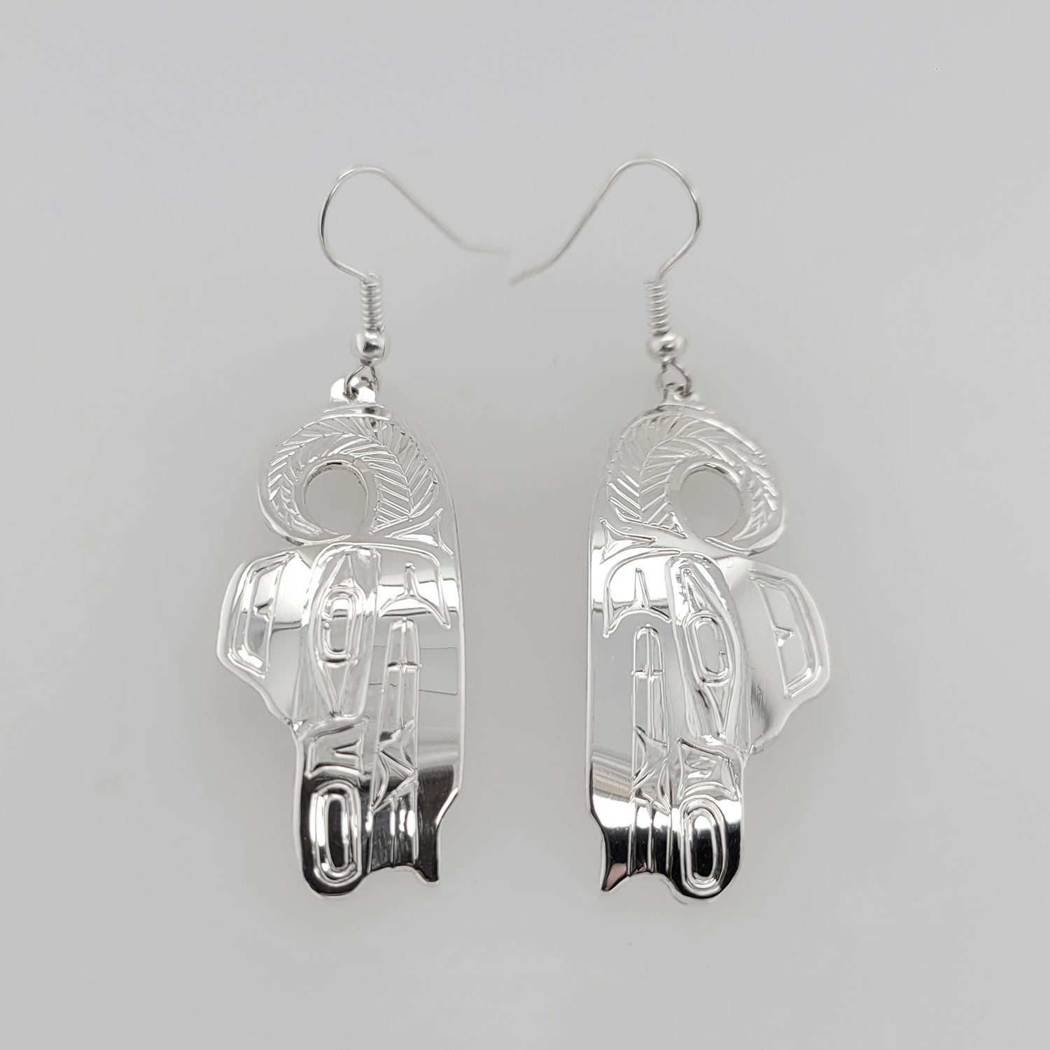 Silver Wolf Earrings by Haida artist Garner Moody