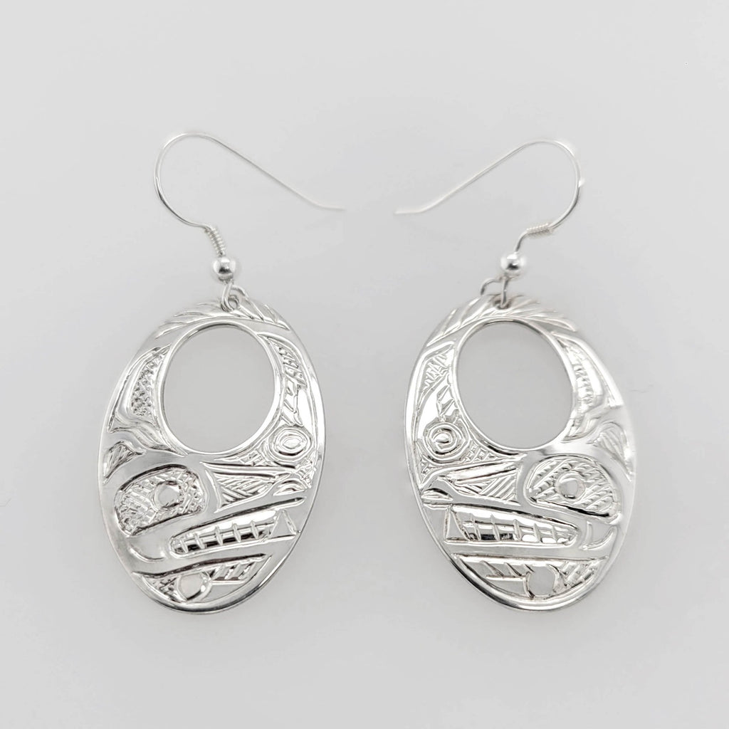 Silver Wolf Earrings by Tsimshian artist Bill Helin