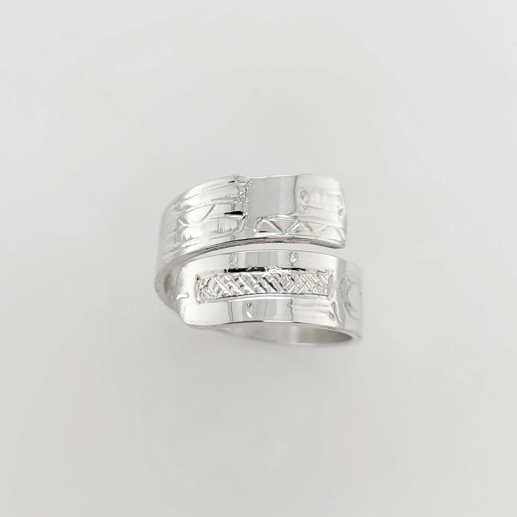 Silver Wolf Wrap Ring by Tahltan artist Terrence Campbell