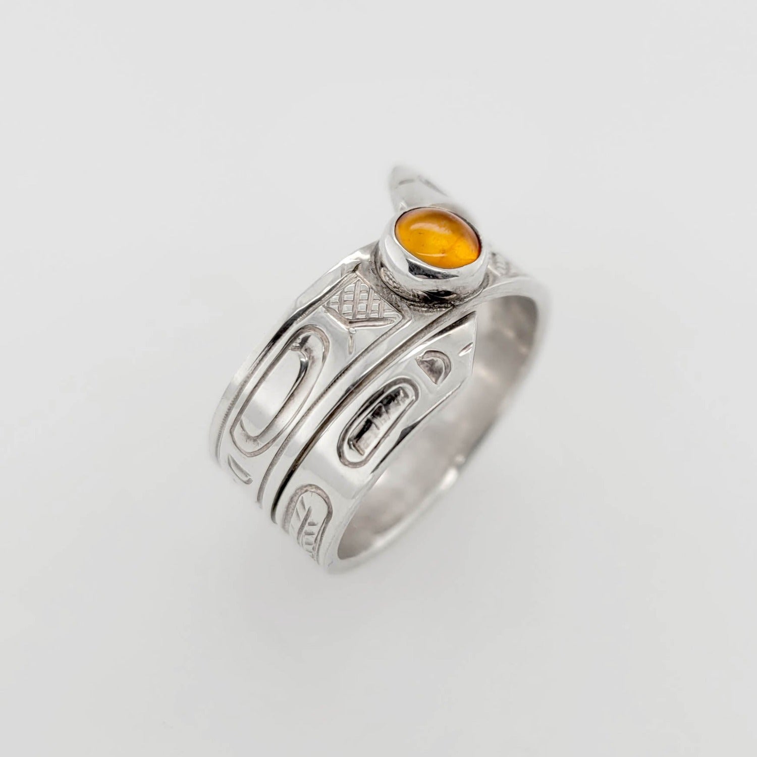 Silver and Amber Raven Ring by Cree artist Justin Rivard