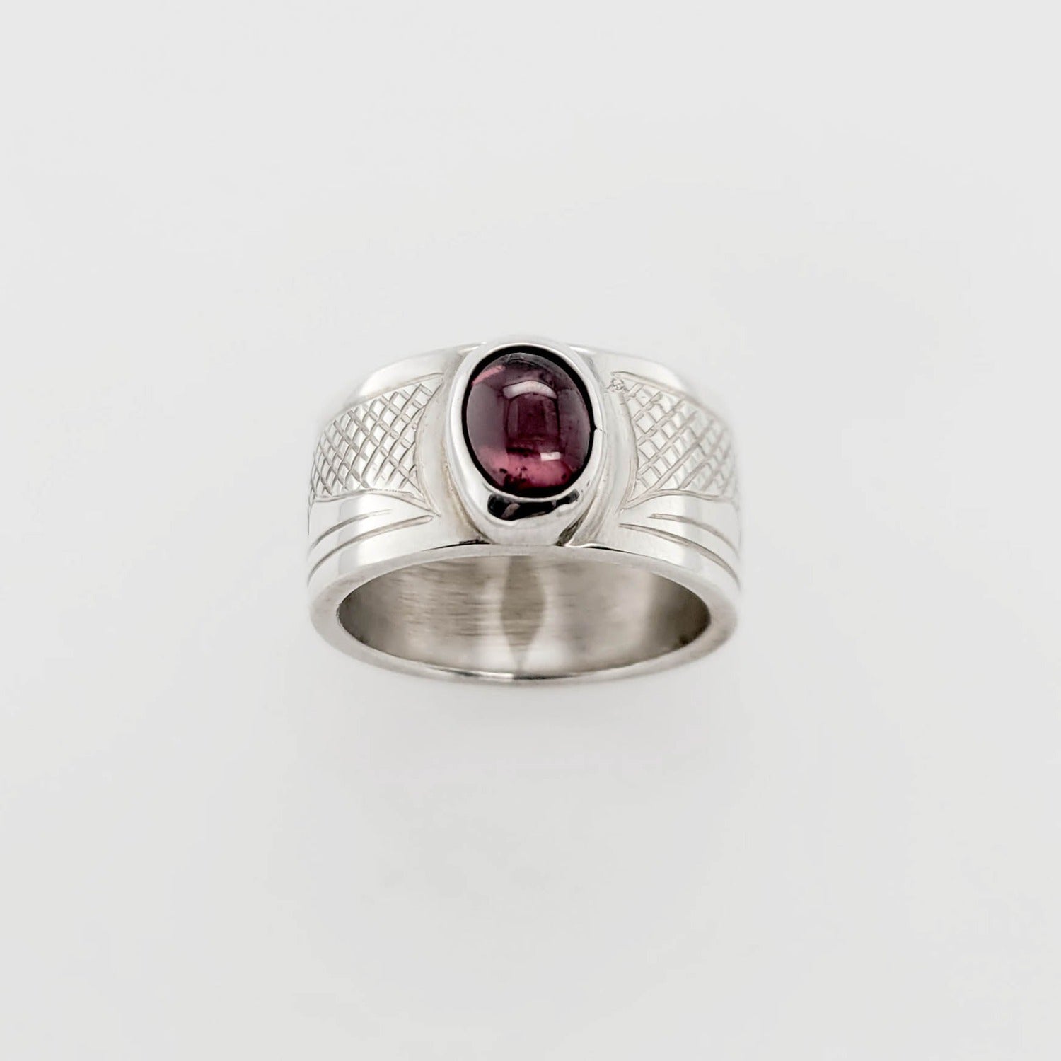 Silver and Garnet Hummingbird Ring by Cree artist Justin Rivard