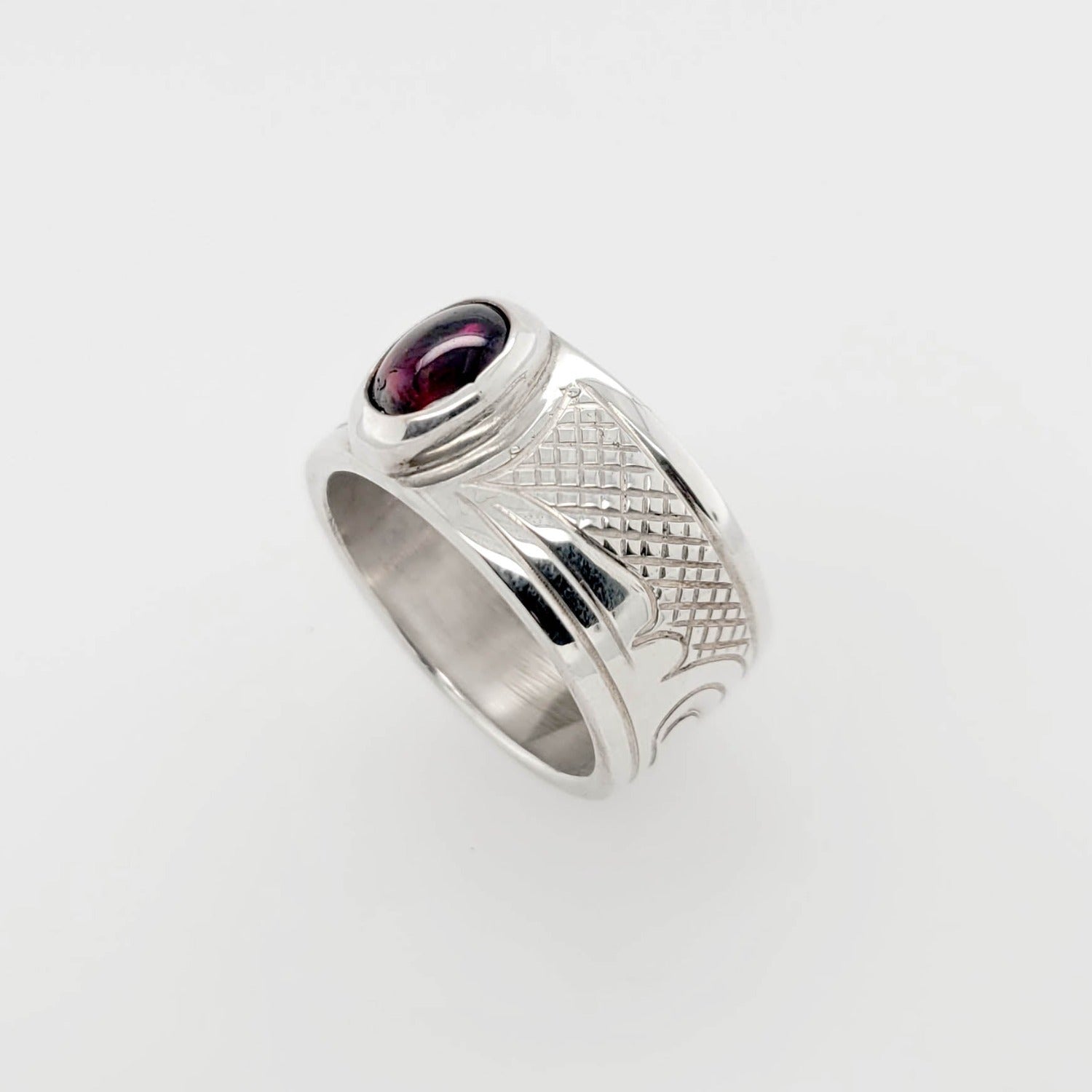 Silver and Garnet Hummingbird Ring by Cree artist Justin Rivard