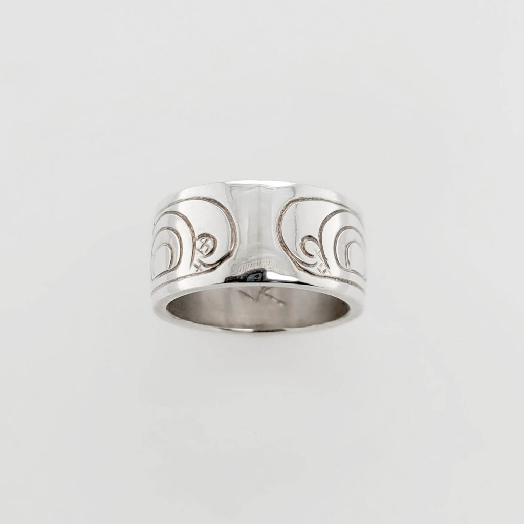 Silver and Garnet Hummingbird Ring by Cree artist Justin Rivard