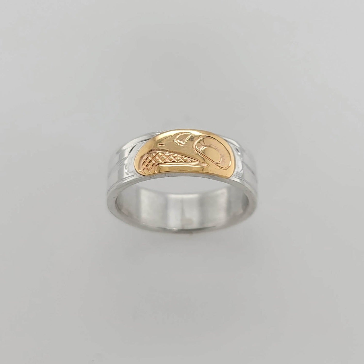 Silver and Gold Eagle Ring by Cree artist Justin Rivard