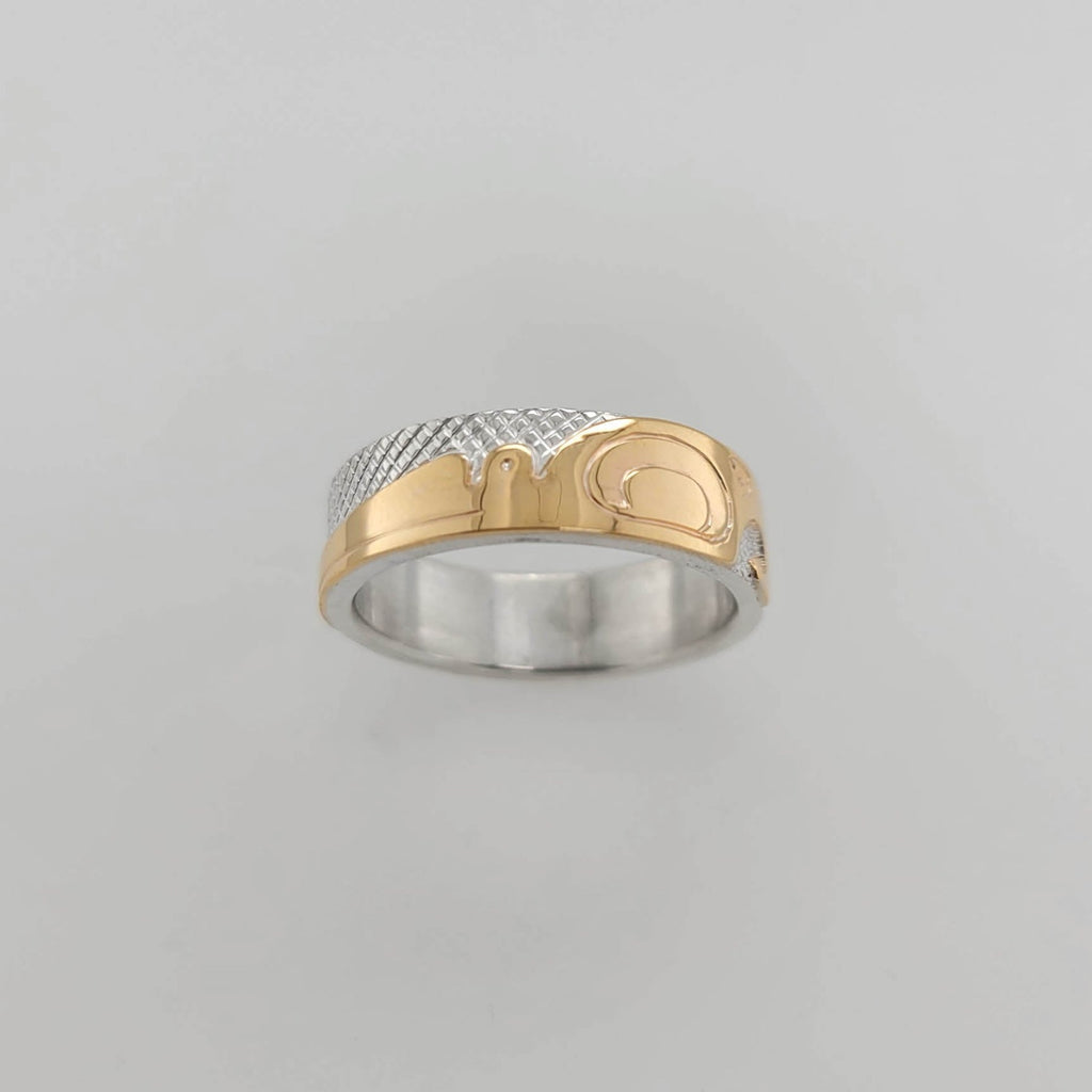 Silver and Gold Hummingbird Ring by Cree artist Justin Rivard