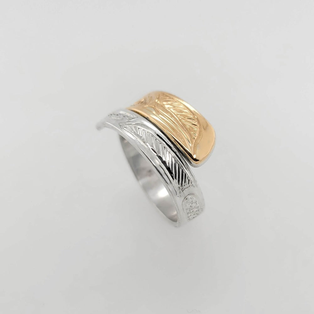 Silver and Gold Hummingbird Wrap Ring by Tsimshian artist Bill Helin