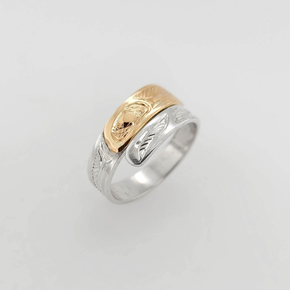 Silver and Gold Hummingbird Wrap Ring by Tsimshian artist Bill Helin
