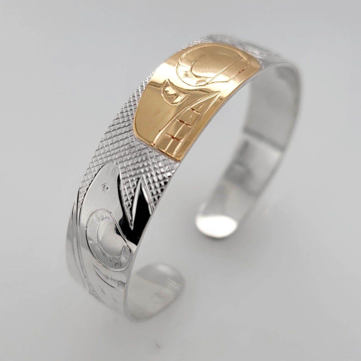 Silver and Gold Orca Bracelet by Cree artist Justin Rivard