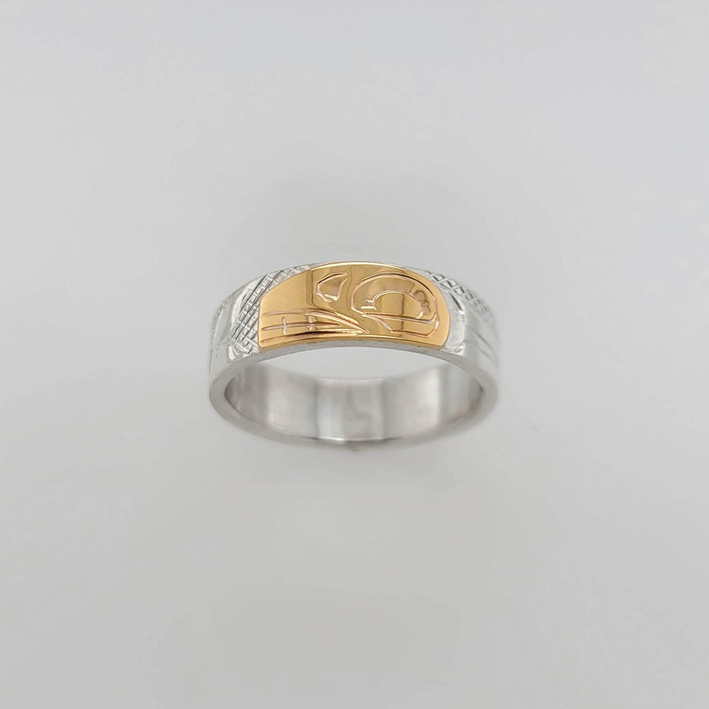 Silver and Gold Orca/Killer Whale Ring by Cree artist Justin Rivard