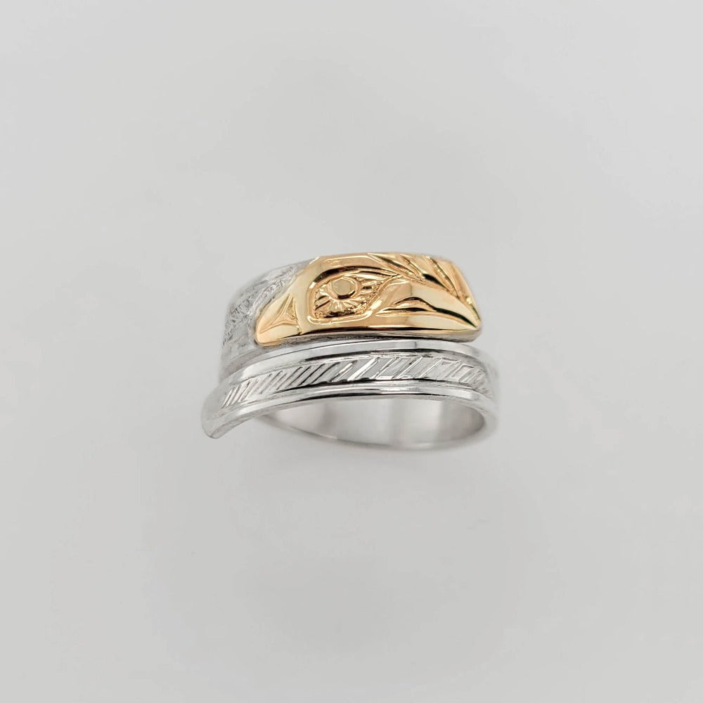 Silver and Gold Raven Wrap Ring by Tsimshian artist Bill Helin