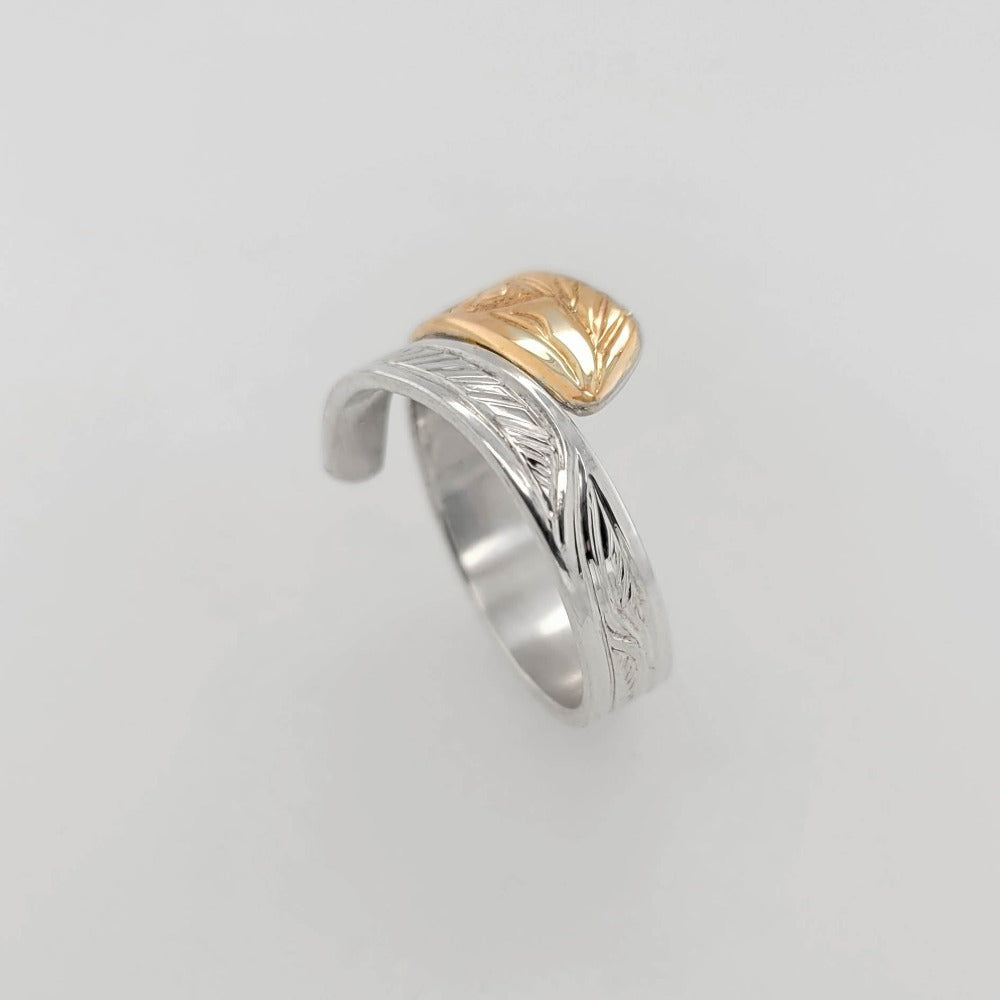 Silver and Gold Raven Wrap Ring by Tsimshian artist Bill Helin