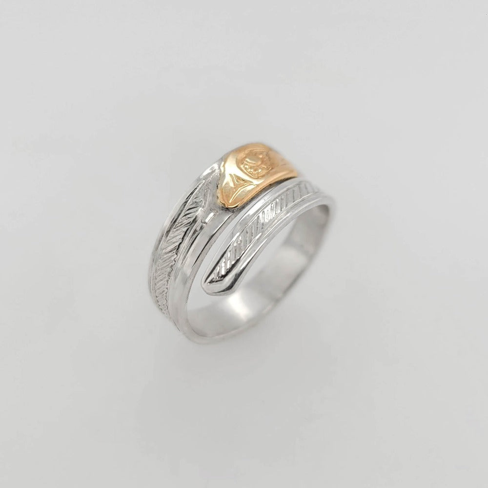 Silver and Gold Raven Wrap Ring by Tsimshian artist Bill Helin