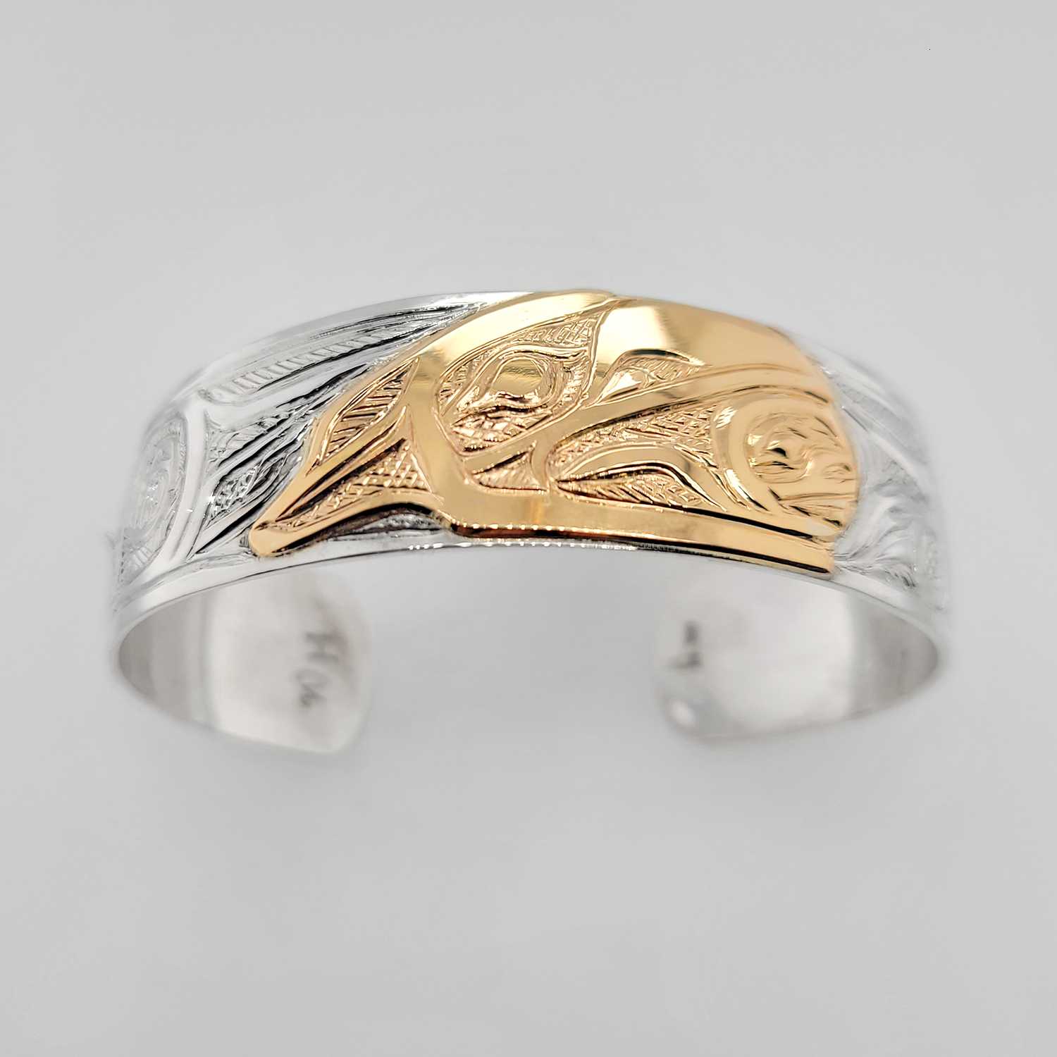 Native Silver and Gold Raven Steals the Light Bracelet by Tsimshian artist Bill Helin