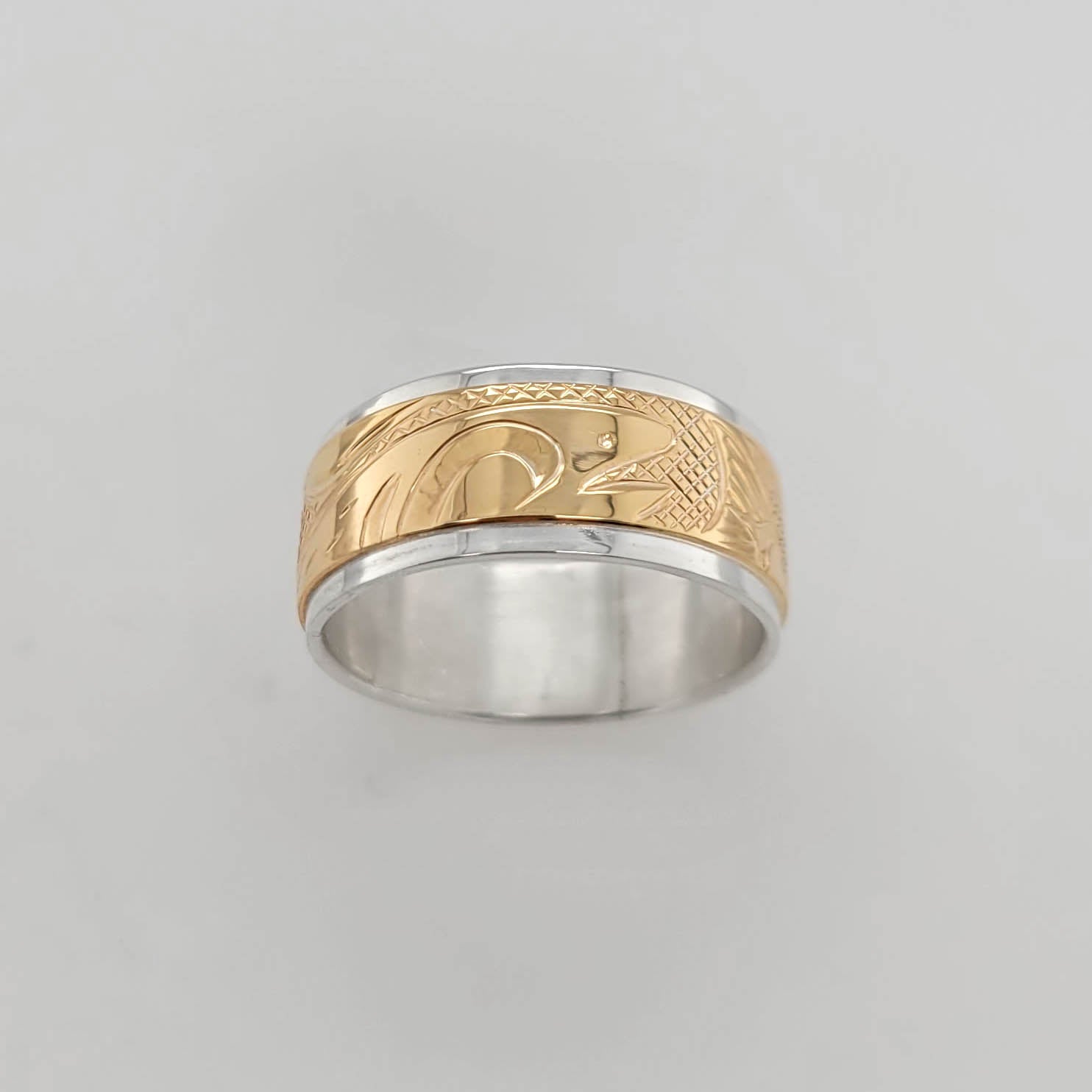 Silver and Gold Salmon Ring by Cree artist Justin Rivard