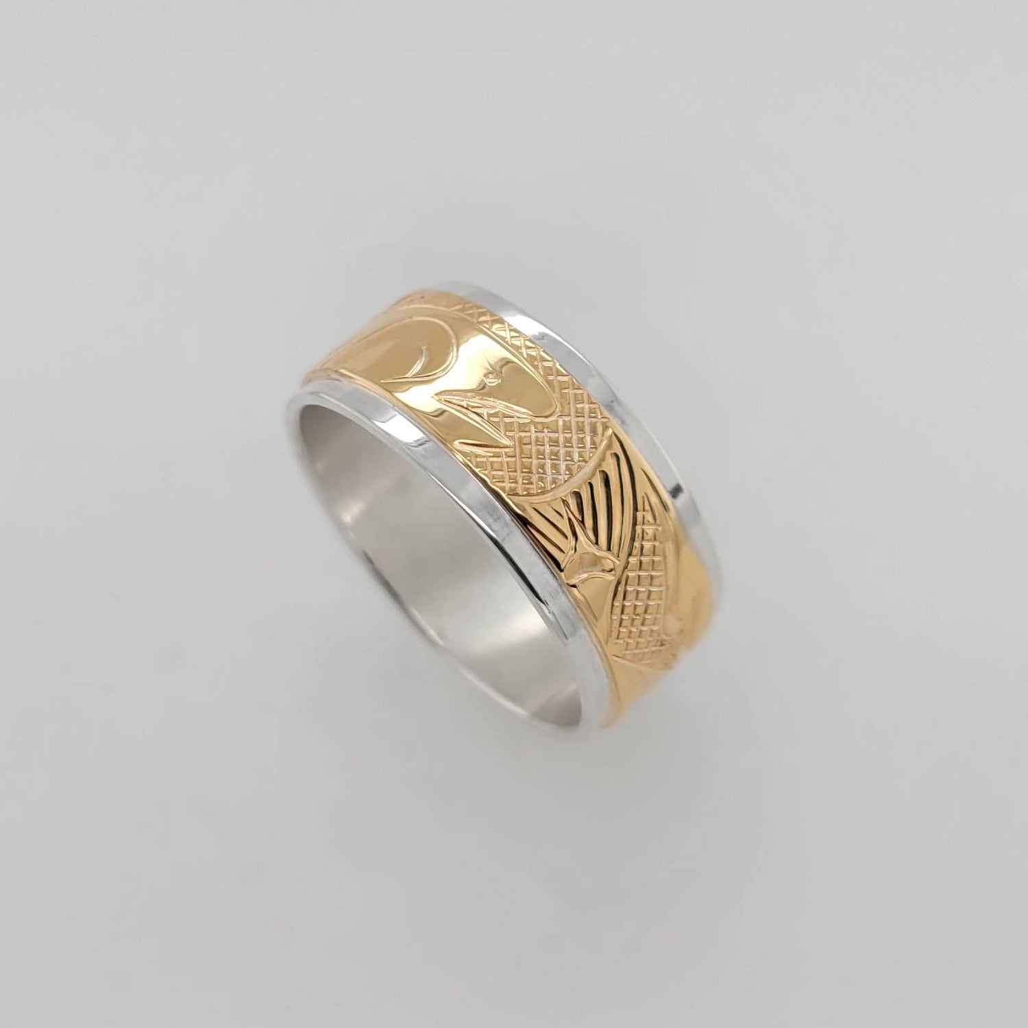 Silver and Gold Salmon Ring by Cree artist Justin Rivard