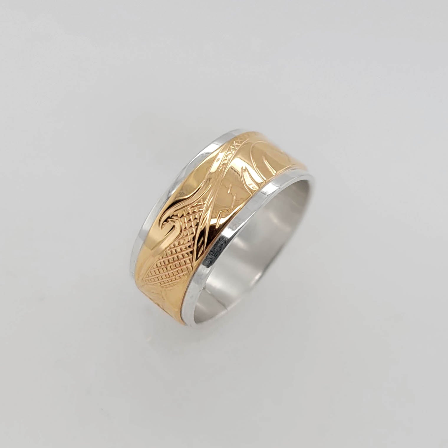 Silver and Gold Salmon Ring by Cree artist Justin Rivard