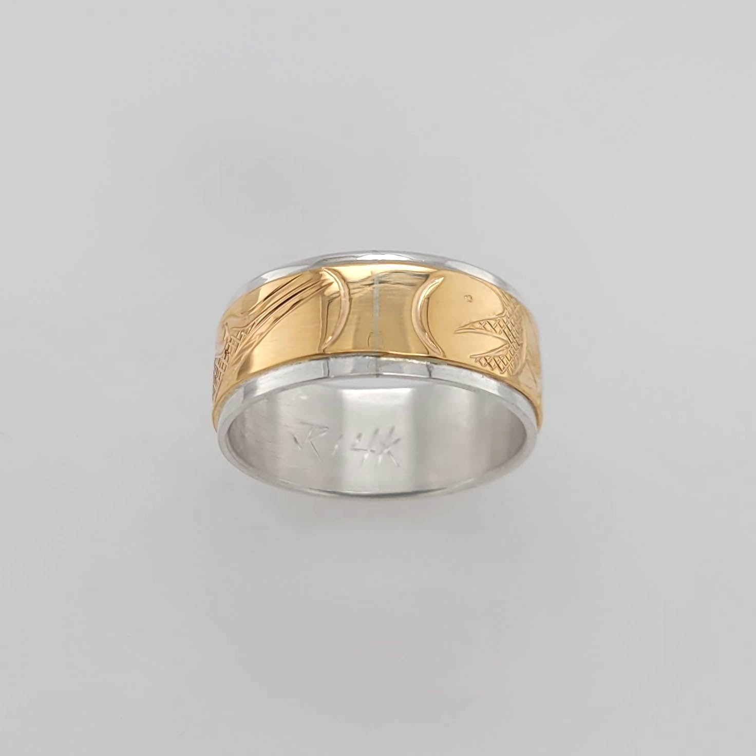 Silver and Gold Salmon Ring by Cree artist Justin Rivard