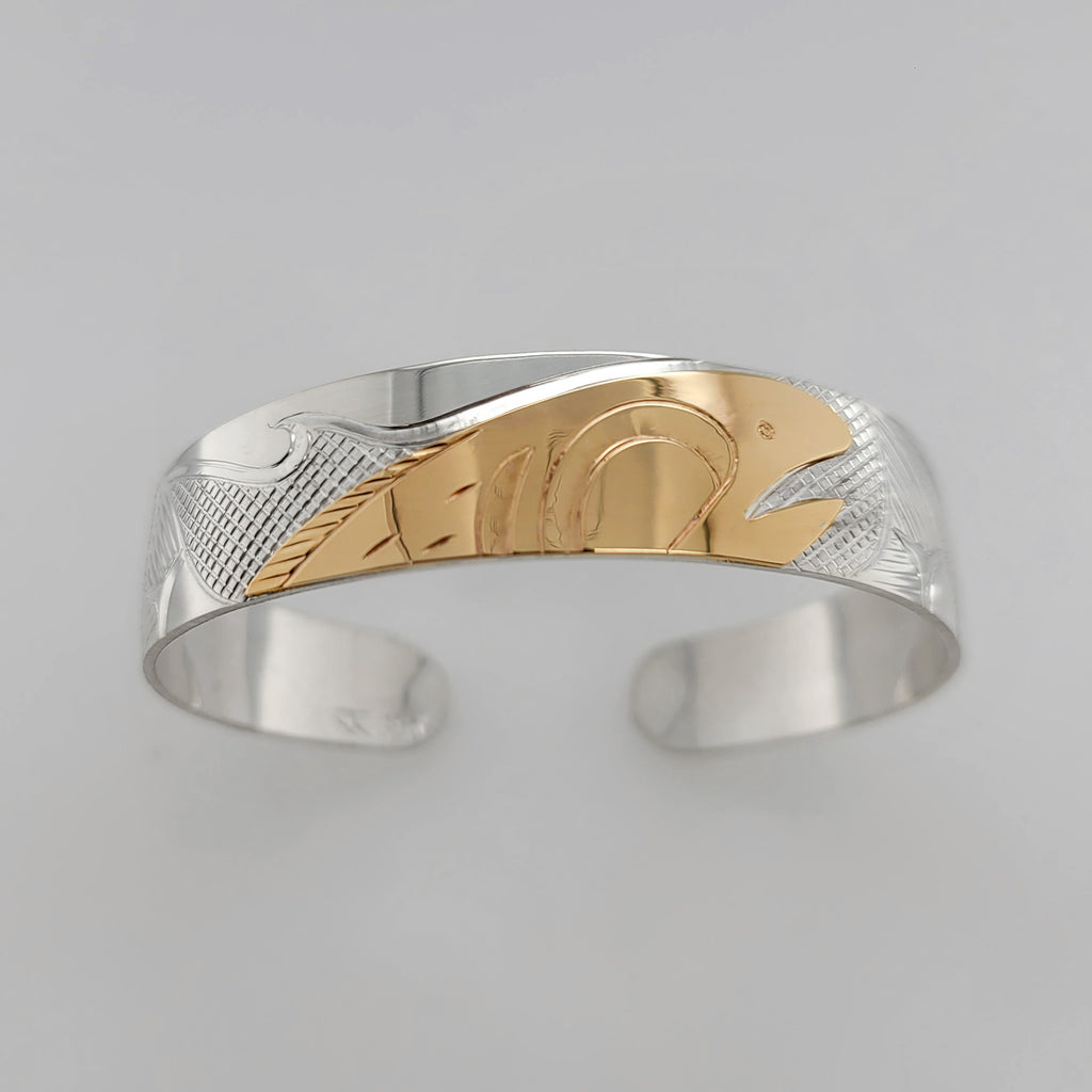 Silver and Gold Salmon Bracelet by Cree artist Justin Rivard