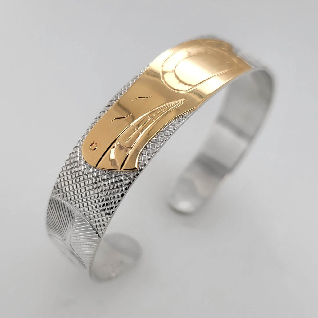 Silver and Gold Wolf Bracelet by Cree artist Justin Rivard