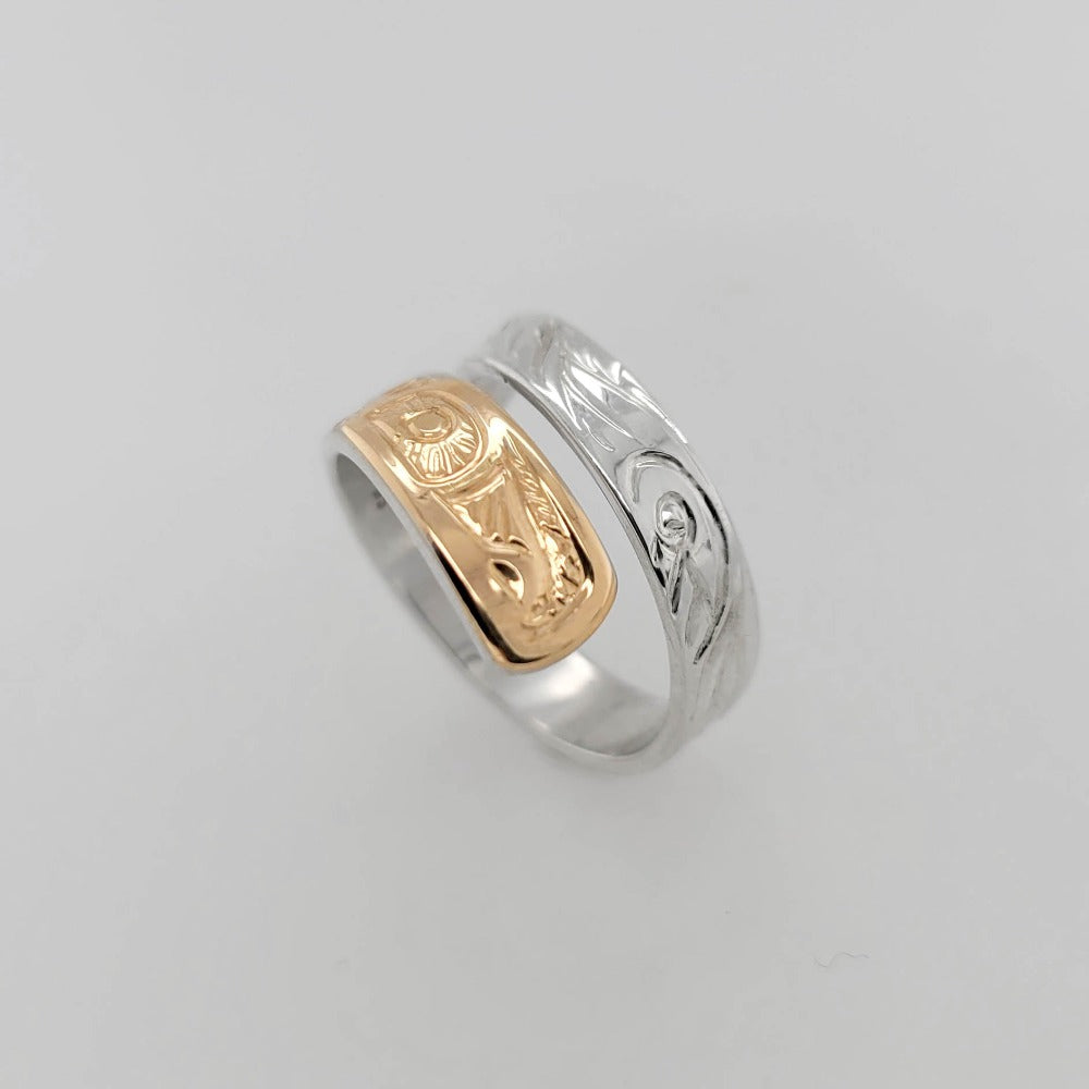 Silver and Gold Wolf Wrap Ring by Tsimshian artist Bill Helin