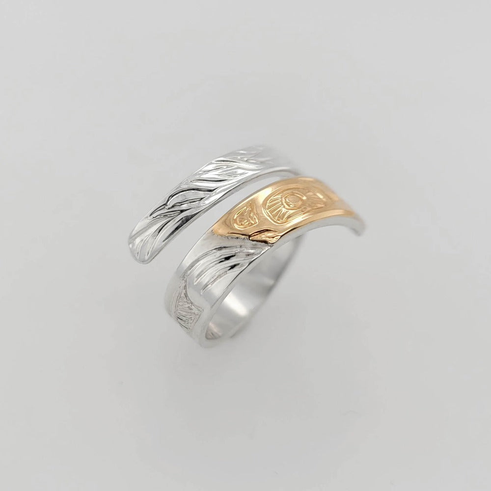 Silver and Gold Wolf Wrap Ring by Tsimshian artist Bill Helin