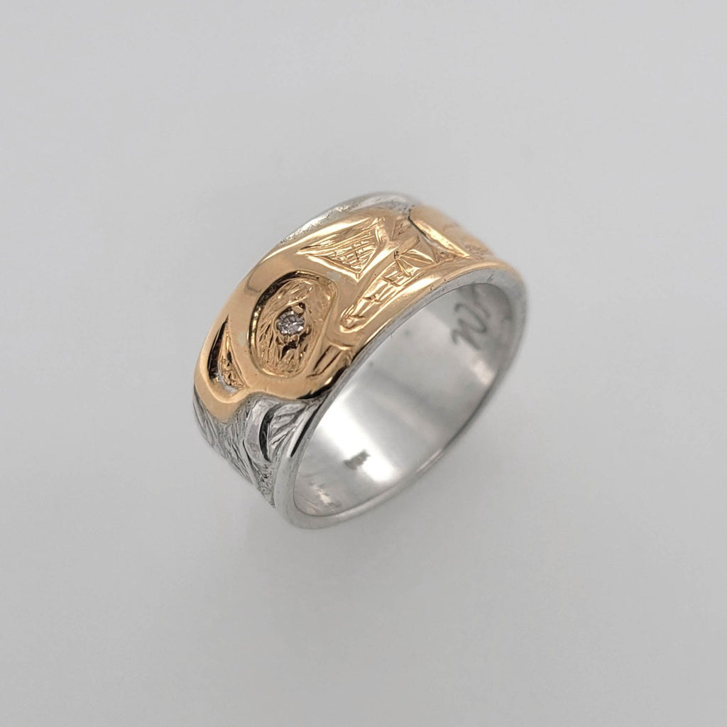 Indigenous Silver and Gold Ring with diamonds by Tsimshian artist Bill Helin