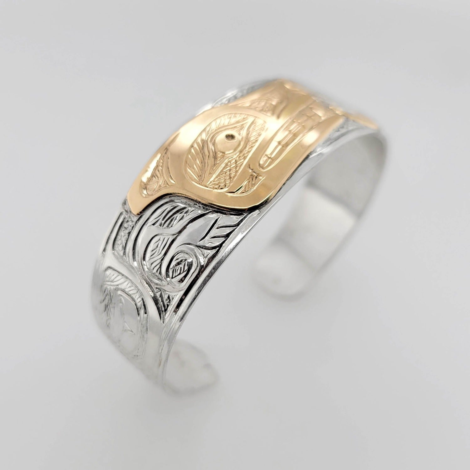 Silver and Gold Wolf Bracelet by Tsimshian artist Bill Helin