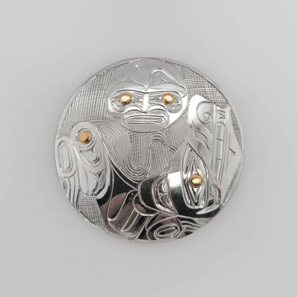 Silver and Gold Wolf and Moon Pendant by Haida artist Andrew Williams