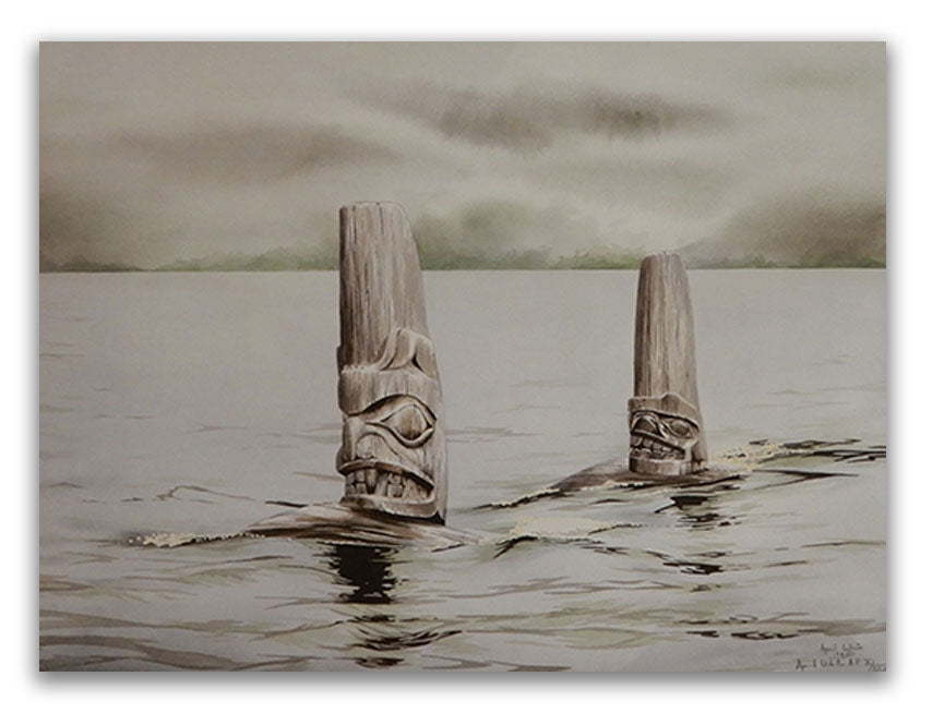 Totem Pole in water Limited Edition Print by Haida artist April White