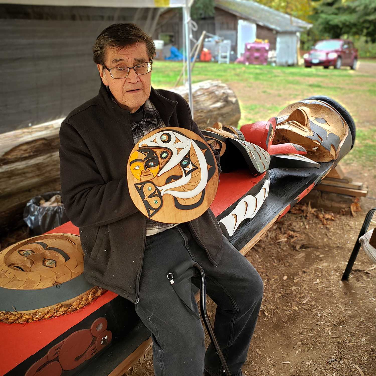 Moon Eclipse Cedar Panel by Nuu-chah-nulth artist Tim Paul