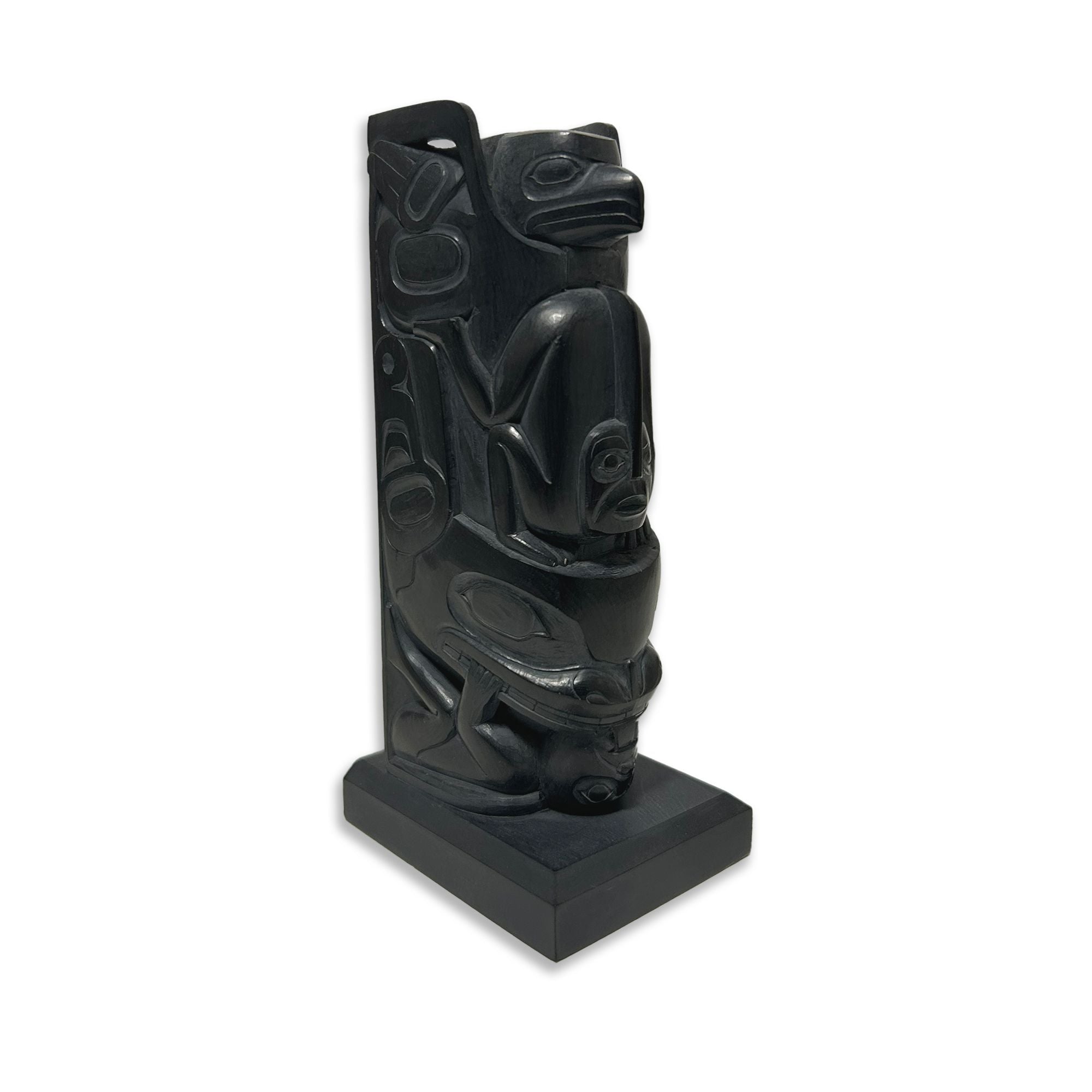 Argillite Totem of Figures and Faces by Haida artist Chris Russ