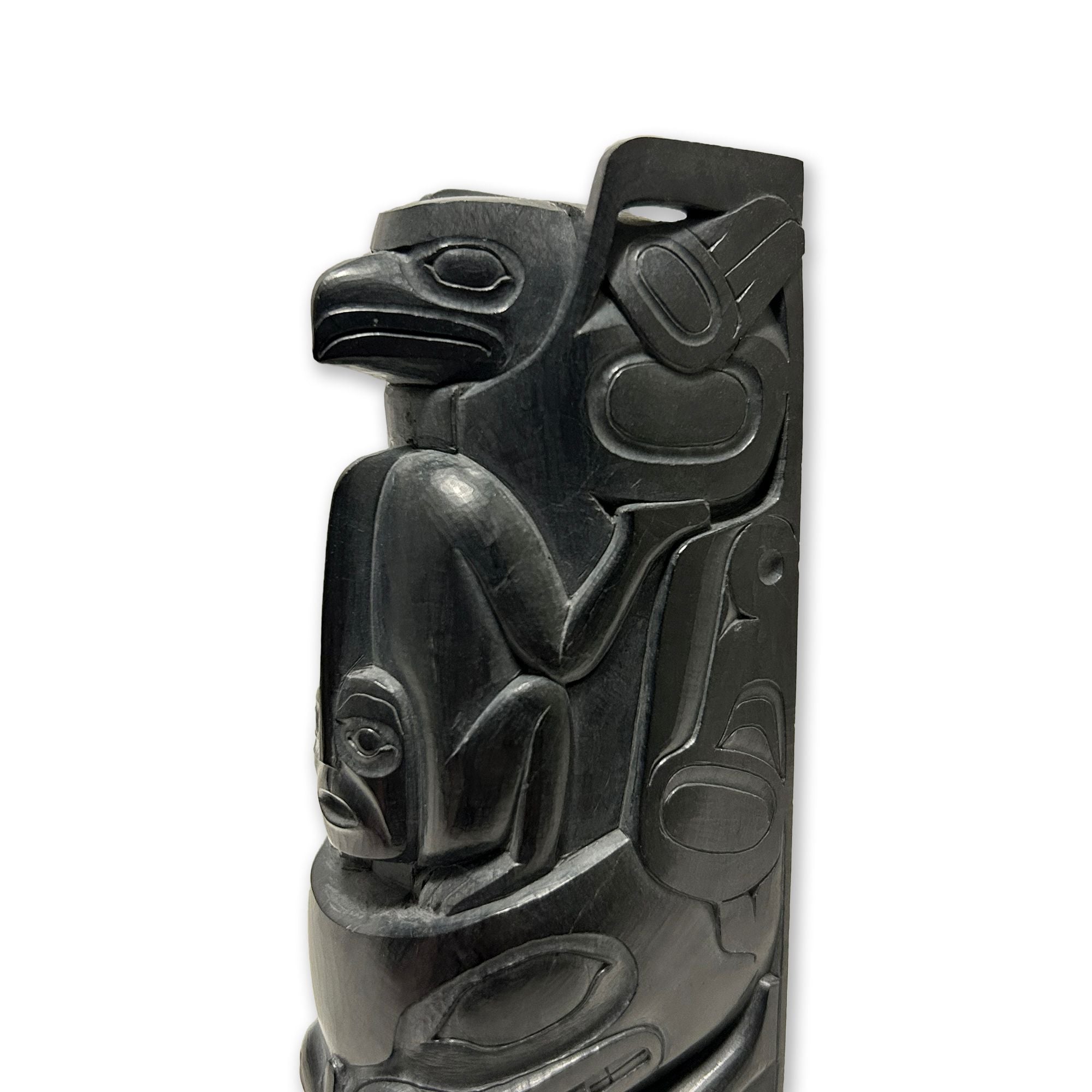 Argillite Totem of Figures and Faces by Haida artist Chris Russ