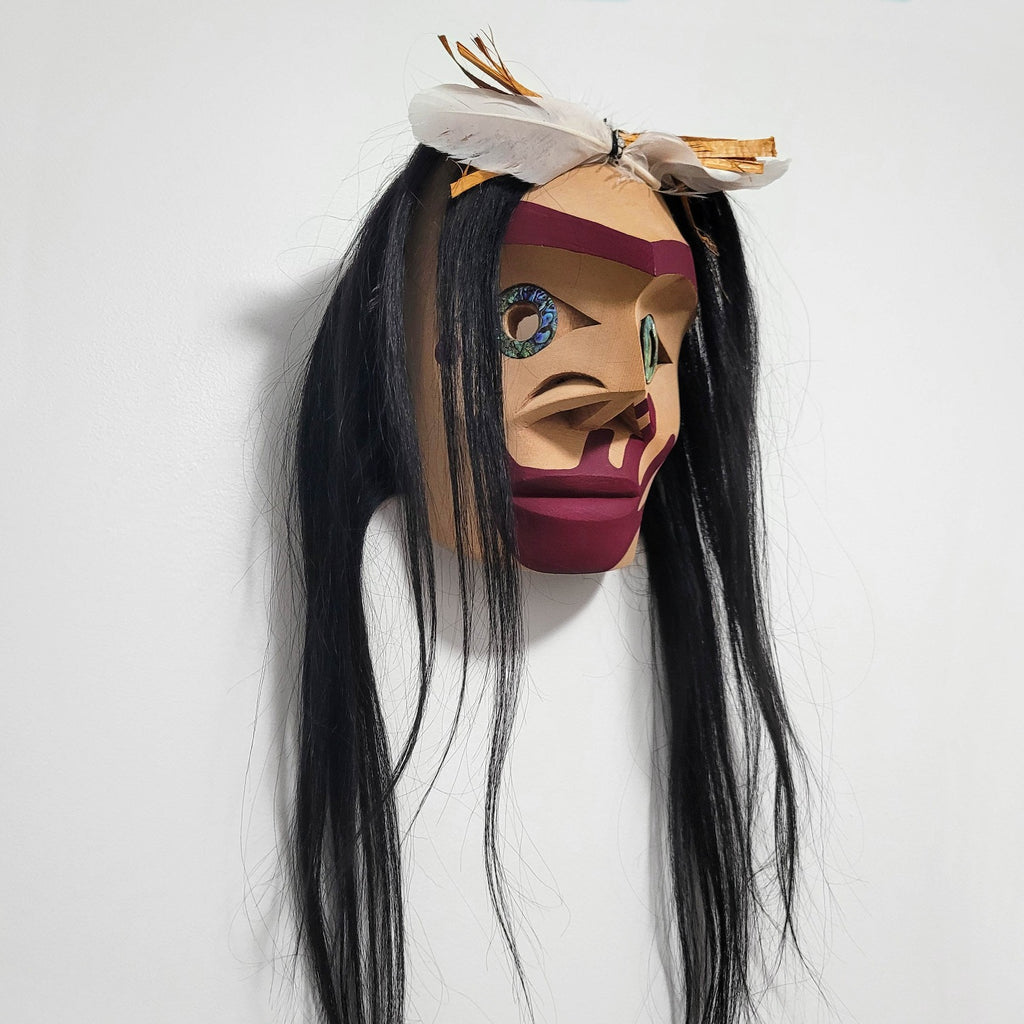 Cedar Warrior Woman Mask by Indigenous artist Russell Tate
