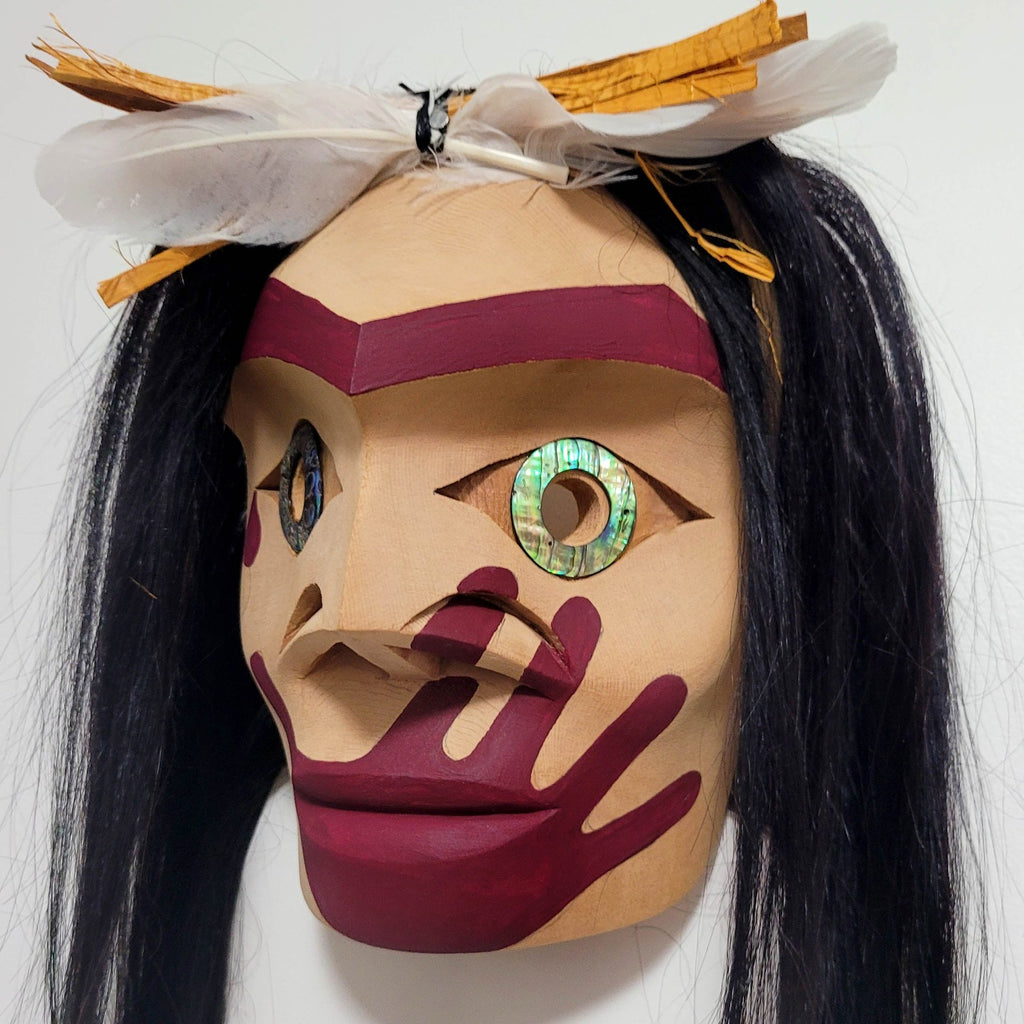 Cedar Warrior Woman Mask by Indigenous artist Russell Tate